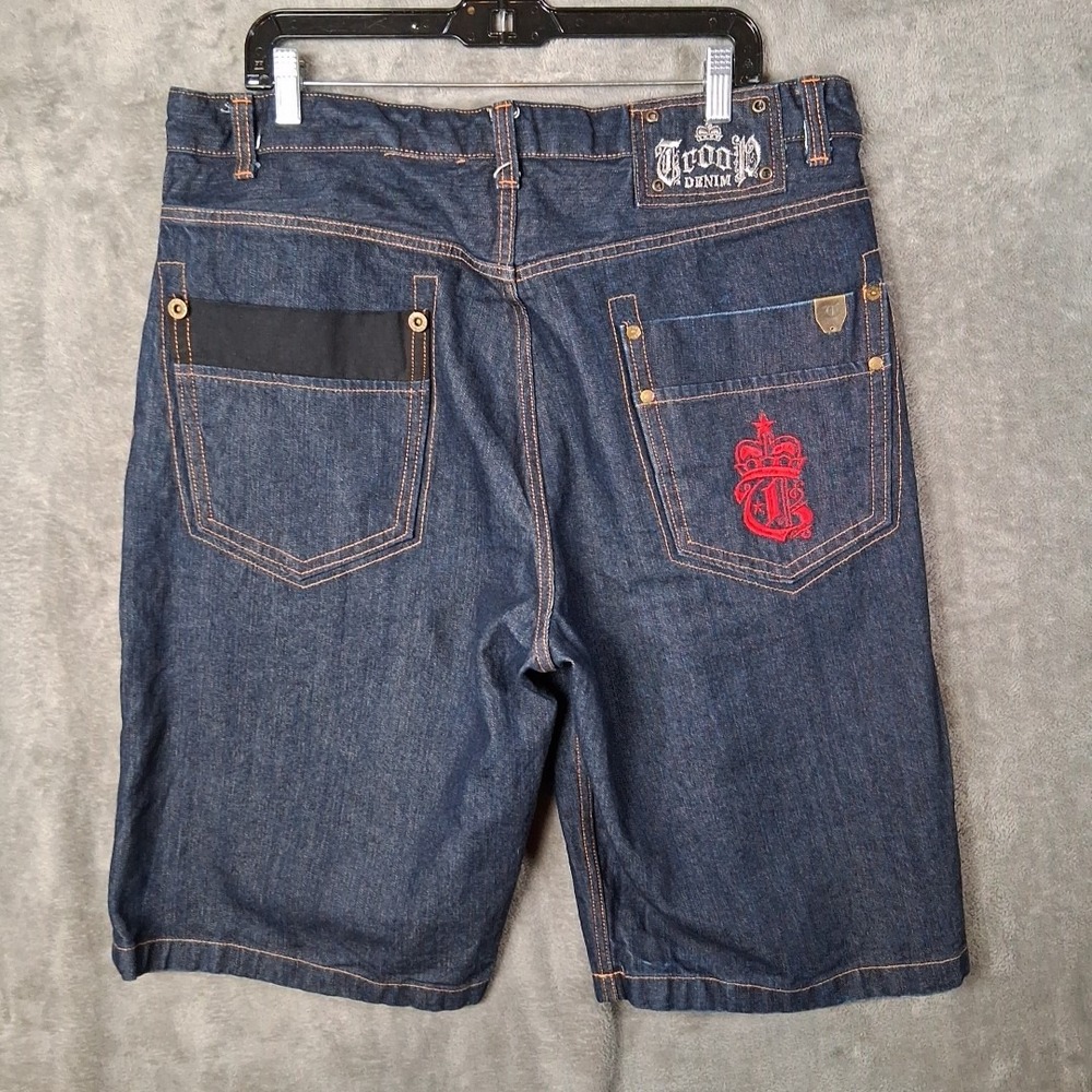 Troop Denim Mens 36 Blue Oversize Embroidered Y2K Hip Hop Shorts VTG